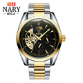 NARY Skeleton Tourbillon Mechanical Watch Automatic Men Classic Golden Stainless Steel Mechanical Wrist Watches Reloj