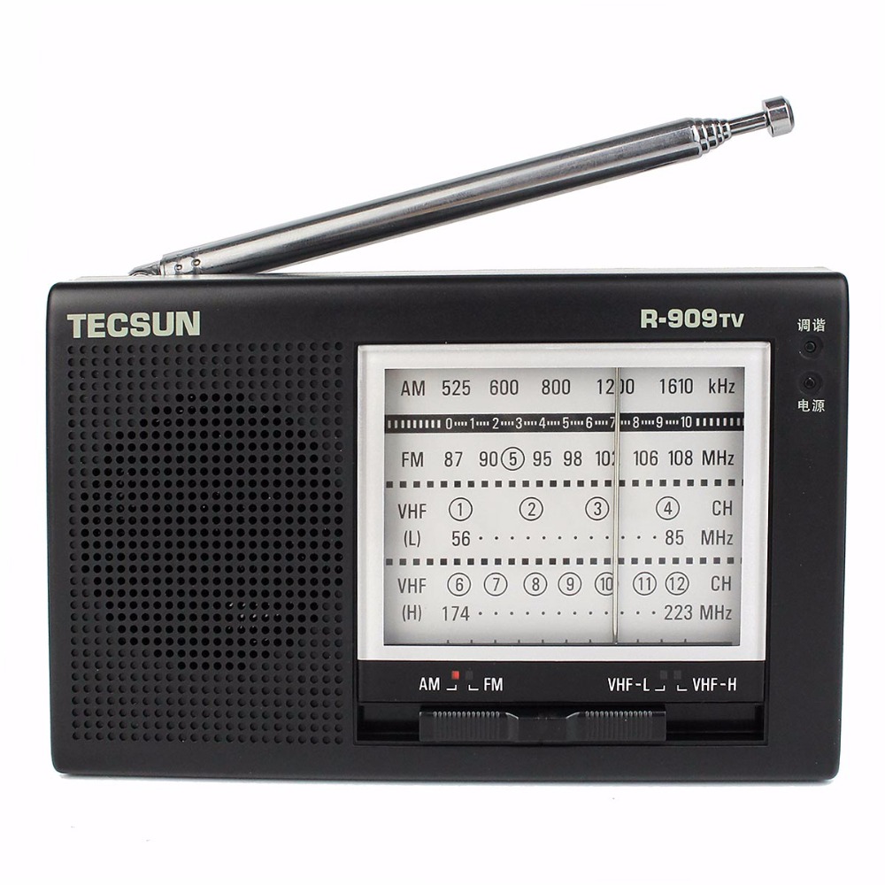 Portable TECSUN R-909TV FM / AM / VHF Broadcasting Radio Receiver 56-108MHz Black Radio FM Y4156A Portable TECSUN R-909TV FM / AM / VHF Broadcasting Radio Receiver 56-108MHz Black Radio FM Y4156A