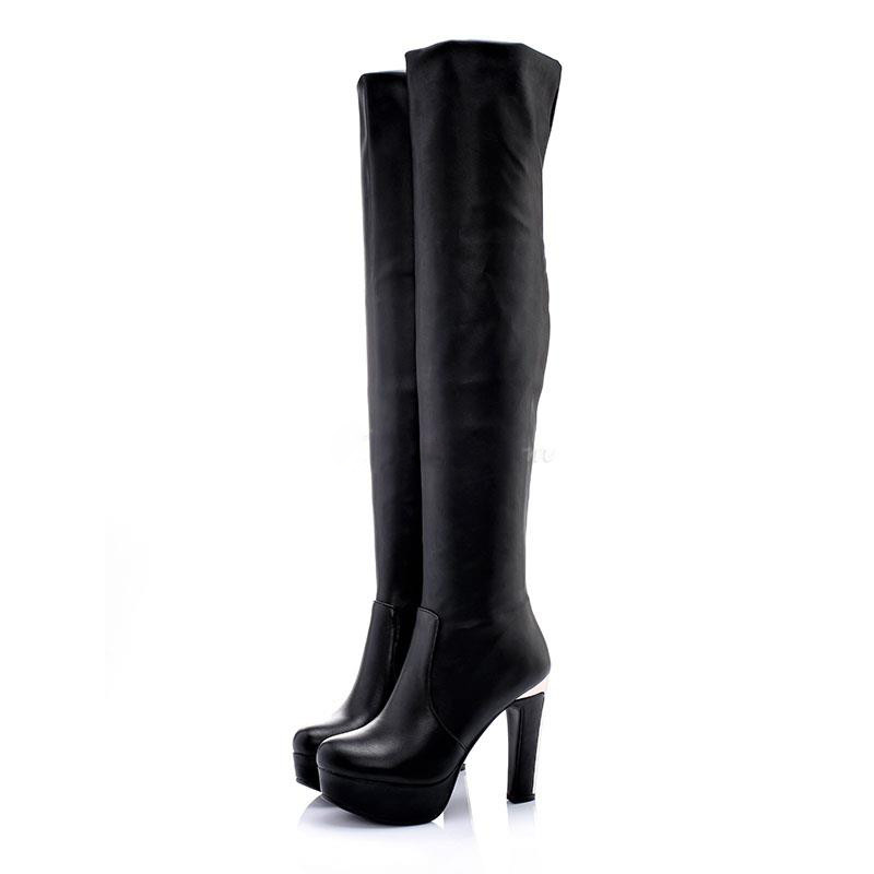 2016 fashion brand hot sale over the knee designer thick high heel long boots shoes platform ...