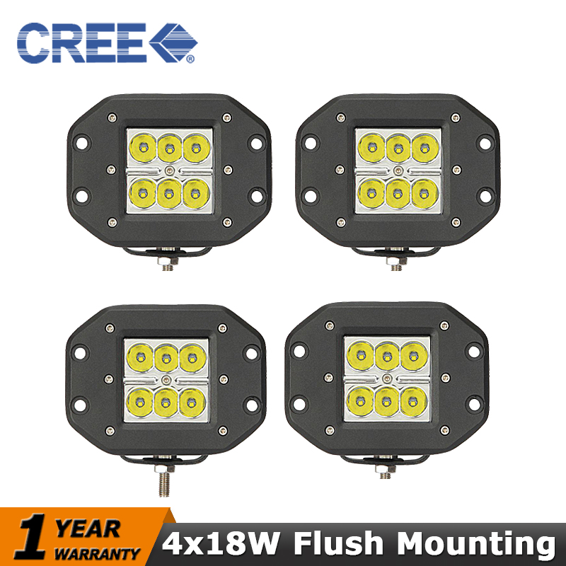 4x18W CREE Led Driving Light Flush Mount Led Offroad Work Lights for Jeep Ford Truck Pickup Tractor ATV SUV 4WD 4x4 12V 24V