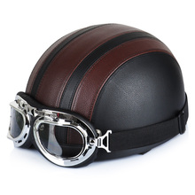 Hot Sell New Brown Synthetic Leather Vintage Motorcycle Cruiser Touring Open Face Half Motor Scooter Helmets & Visor & Goggles