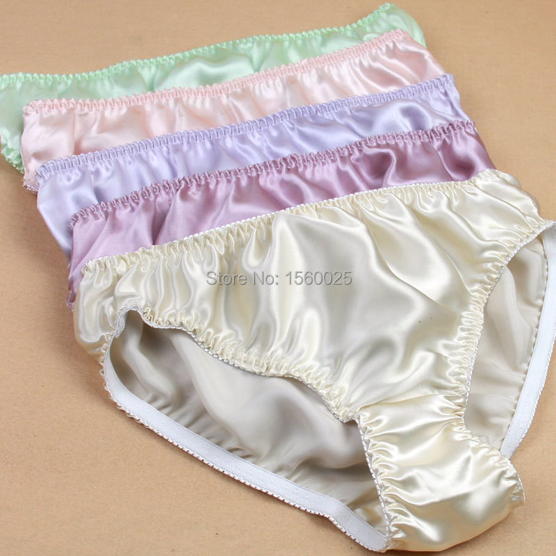 Pure Silk Mid Waist Glossy Solid Panties Women 100 Mulberry Silk Plus Size Briefs Lxlxxl Free