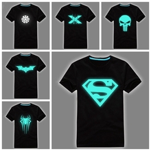 Free Shipping Fashion reflece light t-shirt Superman tshirt iron man shirt men glow in dark fluorescent shirt luminous in night