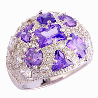 New Gorgeous Lady Amethyst White Topaz 925 Silver Ring Size 7 8 9 10 For Women Luxury High Quality Jewelry Wholesale Free Ship