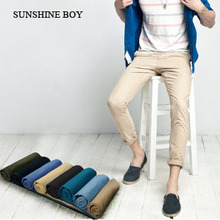 Sunshine Boy Fashion 2015 Spring/Summer Casual Pants Men New Brand Straight Silm Fit Boys Mens trousers Size 28-36 7 Colors S37#