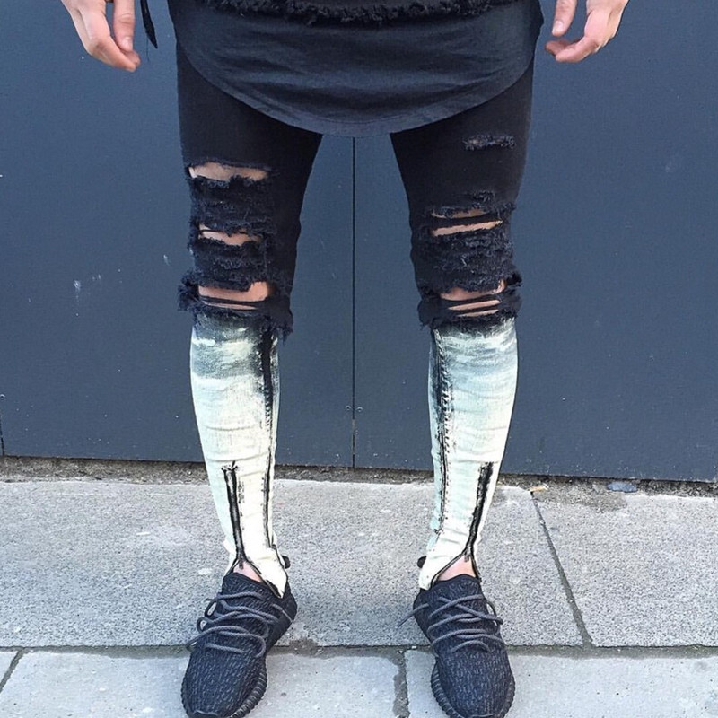 Men skinny ankle zipper ripped jeans justin bieber fear of Men skinny ankle zipper ripped jeans justin bieber fear of