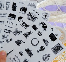 Retro seal pattern transparent diary decorative stickers Tower Hot Air Balloon child DIY toy 6sheets/set