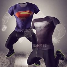 2016 Avengers Superman Sport Compression Shirt+Tights Leggings Base Layer Pants Gym Clothing Short Sleeve Fitness Running Suit