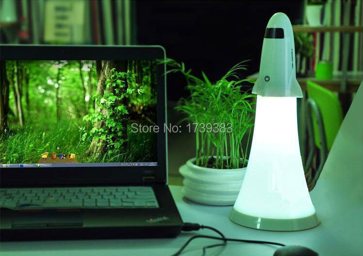 New Creative Rocket Shape USB Night Lights Desk LED Lamps Reading Bedroom Lights Table Lamps Two in one flashlight