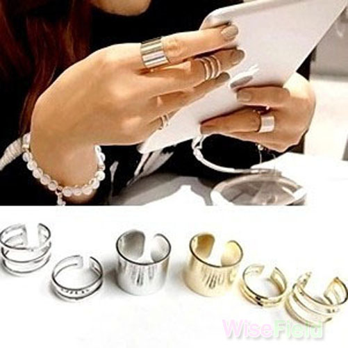 3PCS 1Set Finger Ring Top Over The Midi Tip Finger Above The Knuckle Open Gold Silver