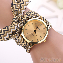 Women’s Fashion Geneva Striped Scarf Band Dial Analog Quartz Wrist Watch