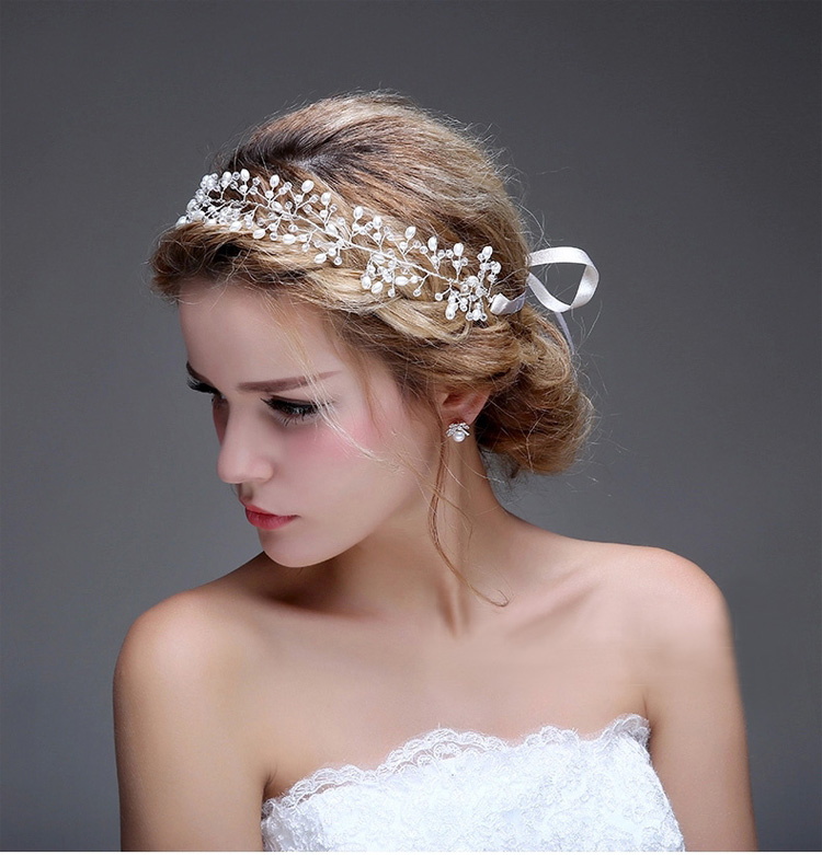 Ribbon Crystal and Pearls Wedding Headband Bridal Headpiece Hair Vine Hair accessories
