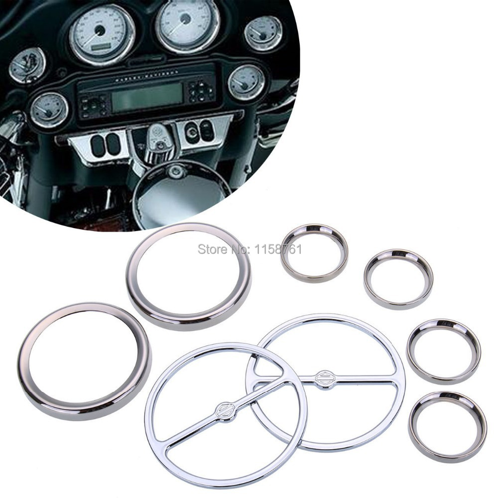 FREE SHIPPING Chrome Speedometer Gauges Bezels Horn Cover For Harley