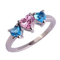 Wholesale New Fashion Love Heart Cut Blue Topaz & Pink Sapphire 925 Silver Ring Size 6 7 8 9 10 11 Nice Jewelry For Women Gift