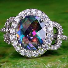 Remarkable Classic Style Women Rings Mysterious Rainbow Topaz 925 Silver Ring Oval Cut Size 8 Wholesale