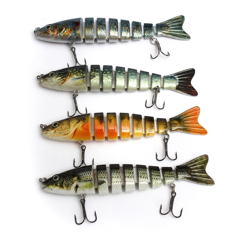 CAMTOA 1 pack of 4 pcs/lot 8 Segments Swimbait Fishing Lure 12.6cm/7.5g Crankbait Hard Artificial Bait Hook Fishing Tackle