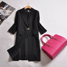 Women Black Chiffon Blazers 2016 Spring Summer New Casual Plus Size XXXL Female One Button 3/4 Sleeve Long Office Blaser X1277
