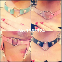 Fashion jewelry Punk Gothic Lolita Emo Heart Choker Studded Rivet Harajuku 100 Handcrafted Leather Collar Necklace