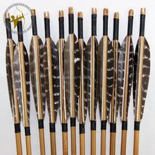 Hot Sale 12 Pcs 85cm arrows Archery Bullet Point Real Turkey Feather Bamboo Arrows For Bow