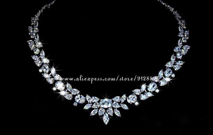 Free Shipping 2014 Stunning Sparkling CZ Prong Set White Gold Plated Wedding Bridal Prom Party Large Jewelry