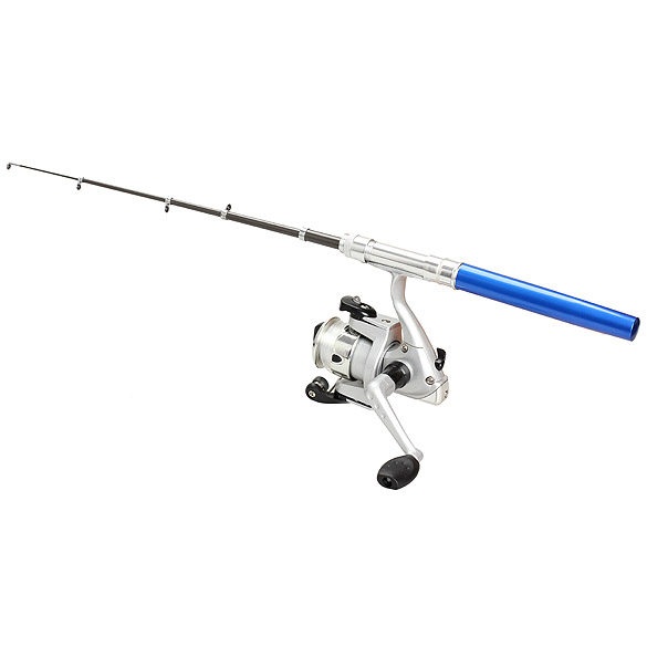 Portable Pocket Pen Fishing Rod Pole Reel with Nylon Line Set Telescopic Blue