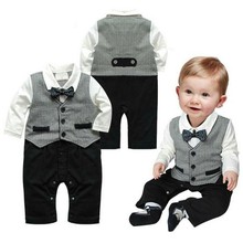 Nice Boy Baby Infant Formal Gentleman Clothes Button Necktie Suit Romper 0 18M