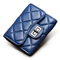 Occident Style Classic Diamond Lattice Tri fold Money Clip Women Designer High Quality Sheepskin Wallet Fashion