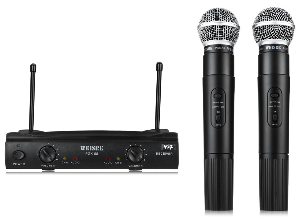 WEISRE PGX58 VHF Dual Wireless Mikrofon Mic System f/ür Karaoke Party KTV etc.