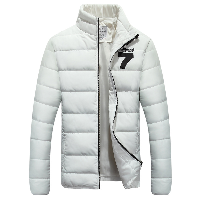 Fashion Stand Collar Mens Parka Jacket Number Seven Printed Winter Coat Men Slim Solid Manteau Hiver
