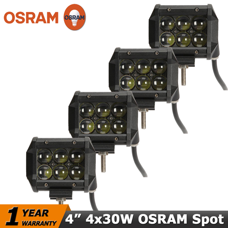 4pcs/lot OSRAM 4 inch 30W LED Work Light Bar Spot Beam DC12V 24V Trucks Wagon AWD SUV 4x4 Offroad LED Headlight Fog Lamp