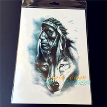 1PC Old Indian Man With Wolf Totem Temporary Tattoo For Men GAQ-H856 ArmBand Body Arm Tatoo Stickers Women Free Shipping