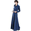 Free Shipping High Quality 3XL New Fashion Pleated Winter Long Dress For Women Turtleneck Long Sleeve