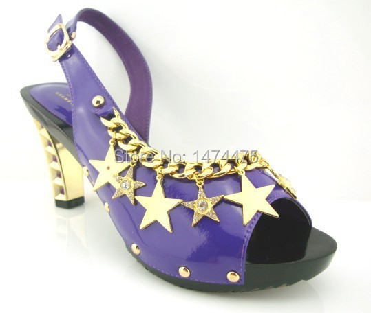 Фотография  Purple Guaranteed Quality African Fashion High Heel With Gold Star Free Shipping African Bride Shoes In Stock