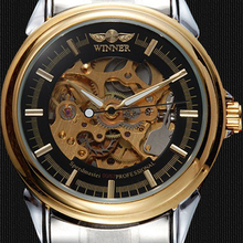 Caliente venta top marca ganador moda hombres Causl del deporte del reloj del acero mecánico esquelético automático auto viento hombres de WristWatch