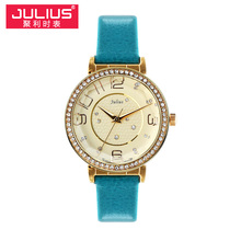 Señora de cuarzo reloj de pulsera de horas mejor vestido moda venda de la pulsera cristalina de cuero elegante de san valentín regalo de la muchacha Julius JA-807