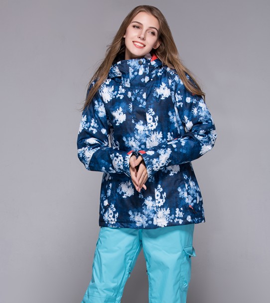 Gsou Snow womens flowered ski jacket flowers snowboarding jacket for women ladies skiing jacket waterproof skiwear anorak XS-L