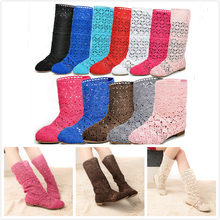 2016 Plus size Woman Shoes Storm Boots Princess Models Knitted Boots Hollow Summer Women’s Tall Canister Boots botas mujer
