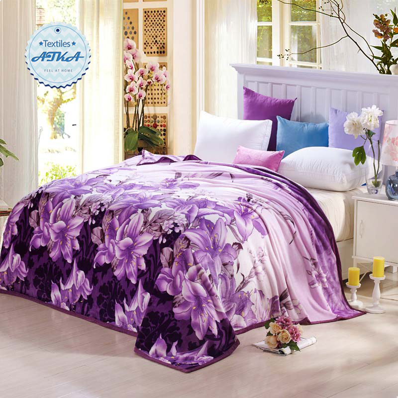Coral Fleece blanket on the bed home adult font b Plaid b font Flower beautiful blanket