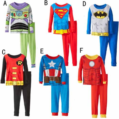5 sets / lot 2014 New Autumn Long Sleeve Superman & Batman Fashion Kid Pajamas Sets ( T - shirts + Pants ) 1024