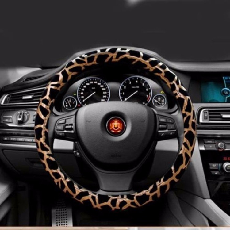 Golden Black Fashion Leopard PU Leather Car Steering Wheels Cover Anti-slip 38CM 15 (1)
