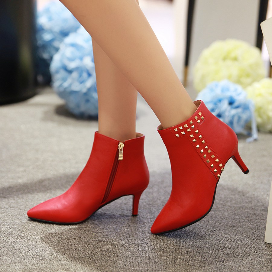 Kickway Women Ankle Boots Plus Size 34-43 thin high Heel High Quality Stylish Classic Hot Sell Woman Fashion Winter Shoes D266