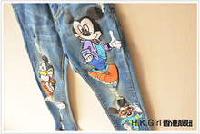 Kids Clothing 2015 Spring and Autumn new girls boys jeans personality joker small straight pants