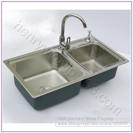 retail luxury sus304 stainless steel kitchen sink with faucet double bowel drainer angle valve free shipping l16226 - Double Drainer Kitchen Sink retail luxury sus304 stainless steel kitchen sink with faucet double bowel drainer angle valve free shipping l16226 - Double Drainer Kitchen Sink