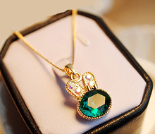 2016 fashion jewelry necklace golden turquoise rabbit necklace pendant crystal sweater chain the chain of clavicle free shipping