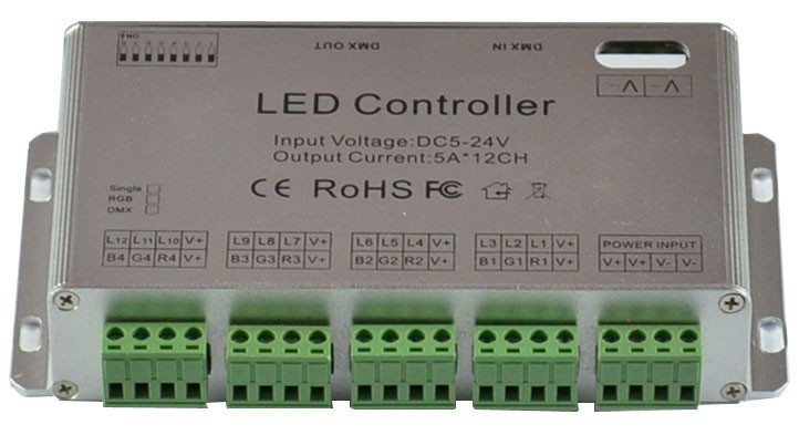 Contrôleur DMX 512 RGB 3X4A 12/24V