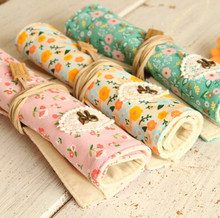 Cute Kawaii Roll Floral Flower Canvas Pencil Case Fashion Pen bag for Children Kids School Supplies Free shipping 691