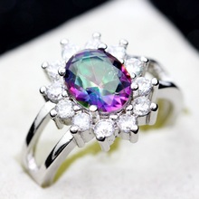 Bijoux 925 Sterling Silver Amethyst Wedding Set CZ Diamond Sapphire Ruby Jewelry Colored Rainbow Topaz Ring
