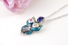 1PCS Free Shipping White gold plating Fashion Owl Necklace with Austrian Crystal Women Jewelry Wholesale