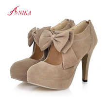 2015 New Plus size 32-47 fashion vintage woman small bowtie platform pumps,ladys sexy high heeled shoes for women