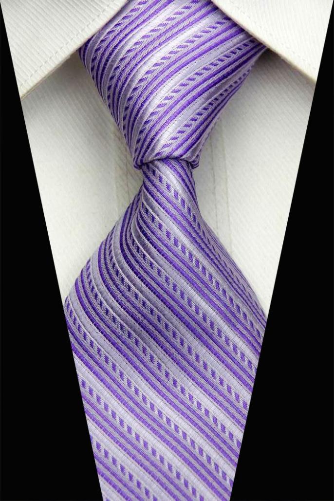 NT0518 Purple Gray White Stripe Classic Smooth Man s Casual Jacquard Woven Silk Polyester Necktie Business